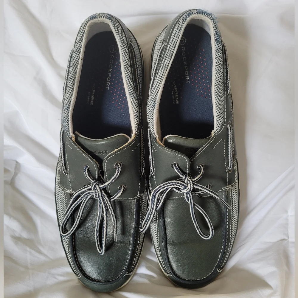 Rockport Men's Olive Green Leather & Gray Trim Boat Shoes 12